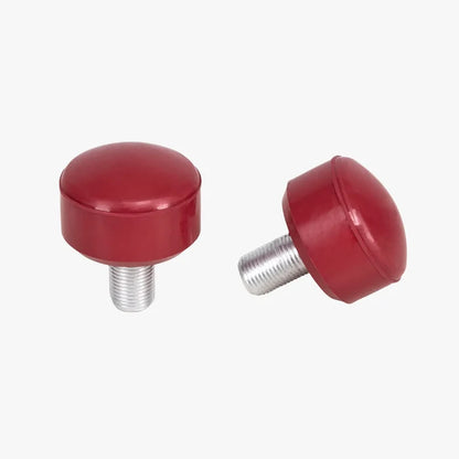 Two red knobs with threaded shafts on a white background