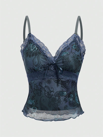 ROMWE Fairycore Ladies' Solid Color Simple Daily Lace Camisole Cami Top