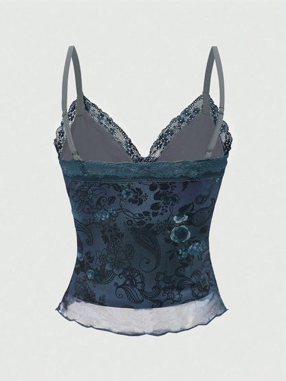 ROMWE Fairycore Ladies' Solid Color Simple Daily Lace Camisole Cami Top