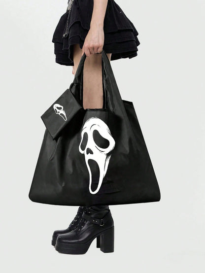 ROMWE Goth Star Print Large Capacity Foldable Shopper Bag, Stars Hollow Women Bag