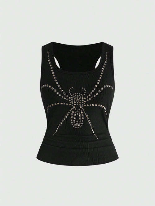 ROMWE Grunge Punk Plus Size Women's Y2K Punk Exaggerated Spider Rivet Halter Tank Top