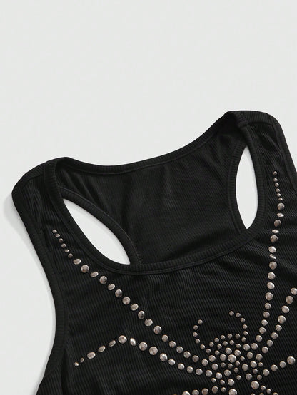 ROMWE Grunge Punk Plus Size Women's Y2K Punk Exaggerated Spider Rivet Halter Tank Top
