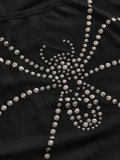 ROMWE Grunge Punk Plus Size Women's Y2K Punk Exaggerated Spider Rivet Halter Tank Top