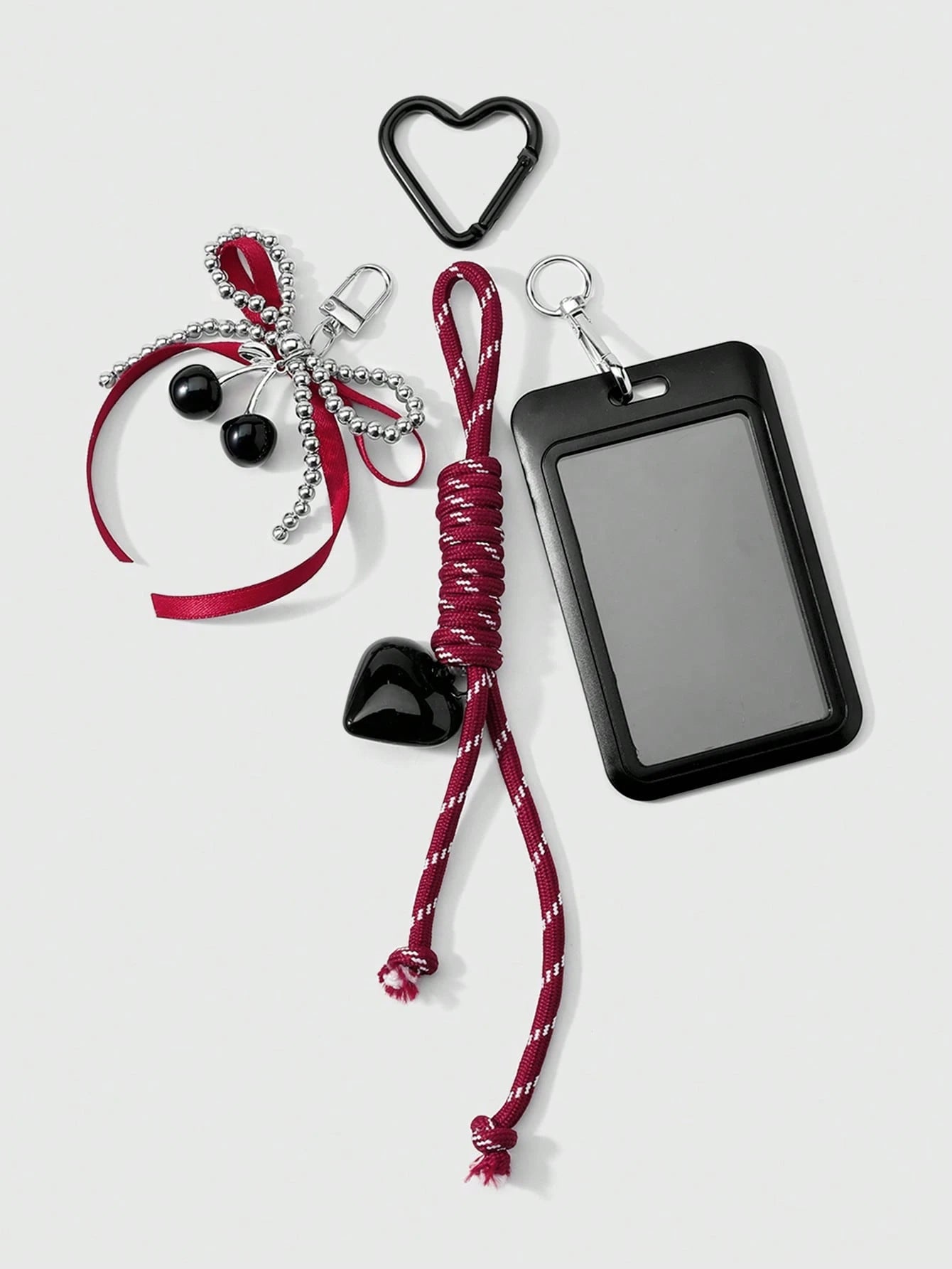 ROMWE Kawaii 1 Sweet And Cool Retro Personalized Black And Red Bow Cherry Love Card Cover Star Card Keychain Bag Pendant, Student Party Groupies Daily Wear Holiday Gifts