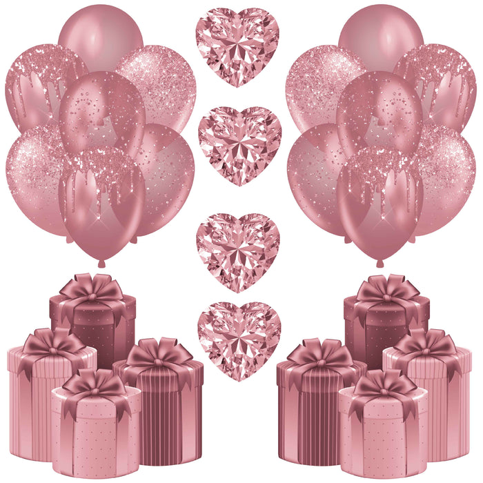 Rose Gold Blue Balloons and Presents Half Sheet
