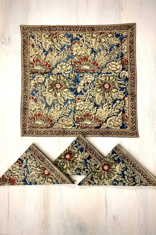 Rose & Navy Kalamkari Napkin Set