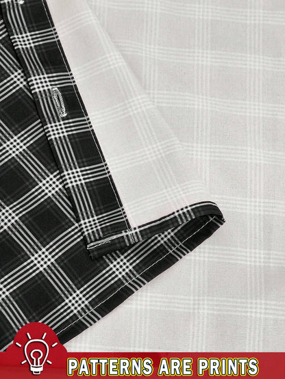 Rovax Women's Vintage Black Plaid Short-Sleeve Shirt; Y2K Style, Streetwear, Casual, Back-To-School.