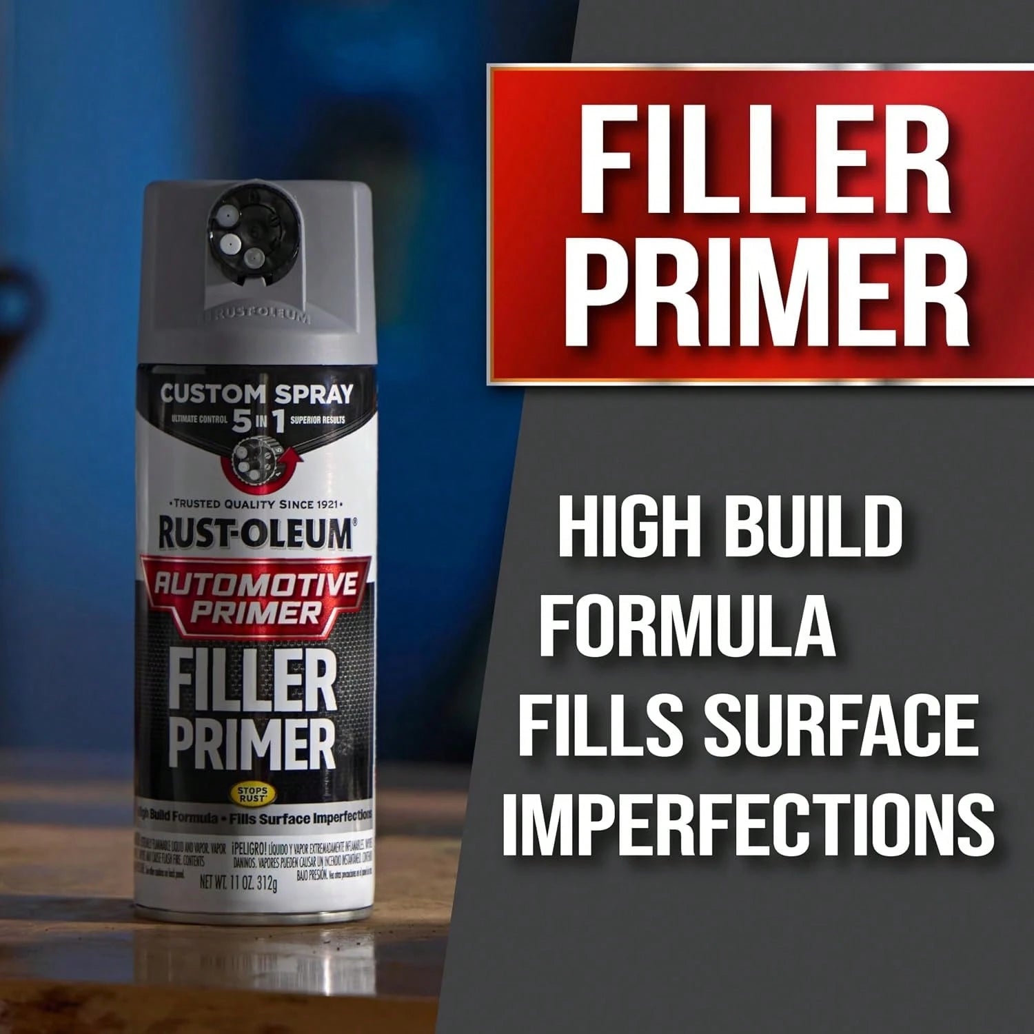 Rust-Oleum Automotive Filler Primer Custom Spray 5-In-1, 12 Oz, Gray