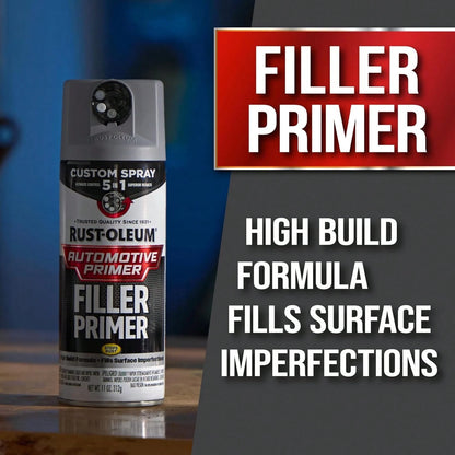Rust-Oleum Automotive Filler Primer Custom Spray 5-In-1, 12 Oz, Gray