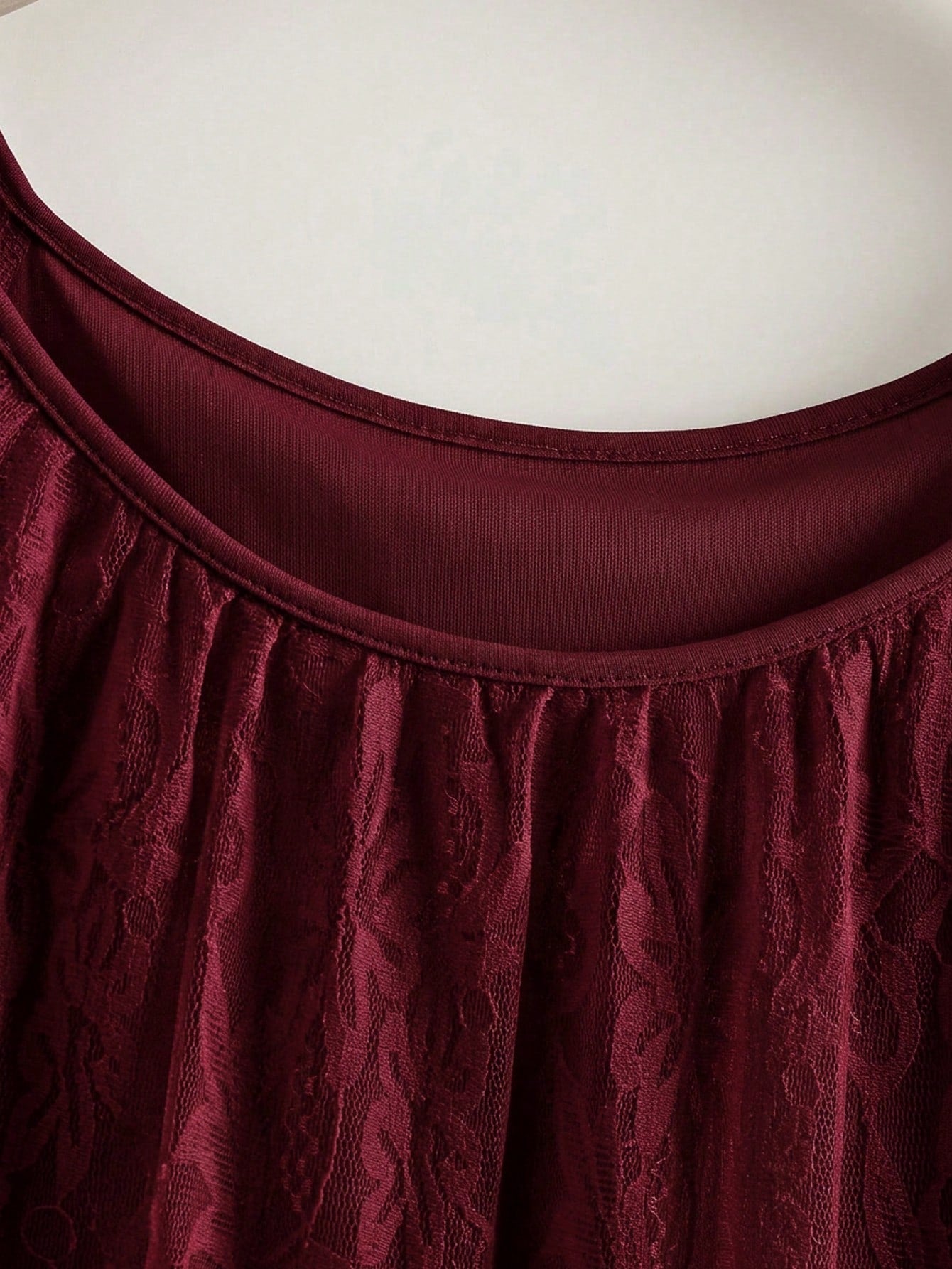 Rusticease Plus Size Women's Solid Color Ruffle Trim Half Sleeve Round Neck Draped Top Evening Burgundy Summer Elegant Fall Clothes Country Clothing