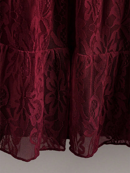 Rusticease Plus Size Women's Solid Color Ruffle Trim Half Sleeve Round Neck Draped Top Evening Burgundy Summer Elegant Fall Clothes Country Clothing