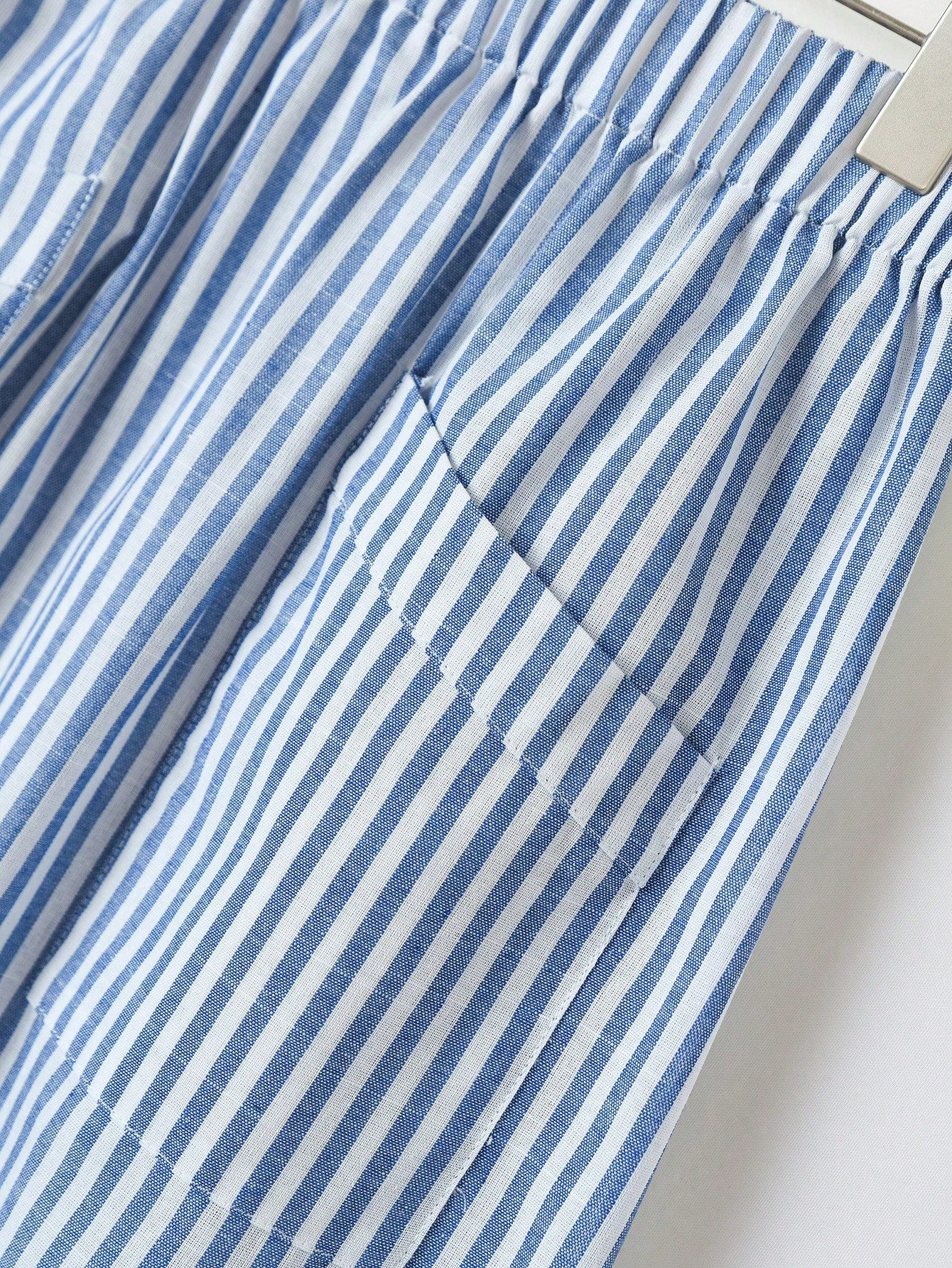 Rusticease Women's Elastic Waist Vertical Striped Casual Skirt, Summer Bali Holiday Vacation Blue And White Stripe