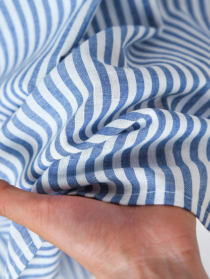 Rusticease Women's Elastic Waist Vertical Striped Casual Skirt, Summer Bali Holiday Vacation Blue And White Stripe