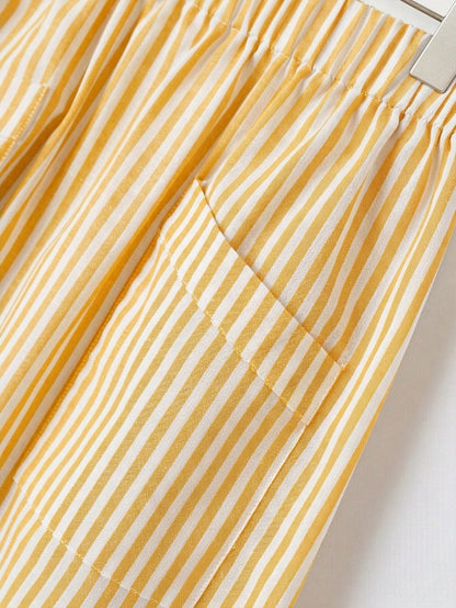 Rusticease Women's Elastic Waist Vertical Striped Casual Skirt, Summer Bali Holiday Vacation Blue And White Stripe