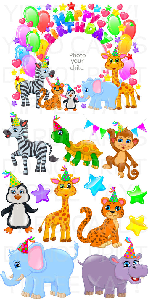Safari Animals Birthday with Photo Frame
