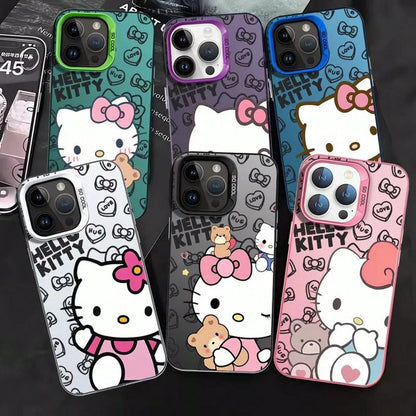 SANRIO 1pc Cute Bear Bow Print Shockproof Phone Cover, Electroplated Color Frame Anti-Drop Protective Cover Compatible With IPhone17/16/15/14/13/12/11 Pro Plus XR XS 8 SE, Y2K Unisex Accessory, Daily