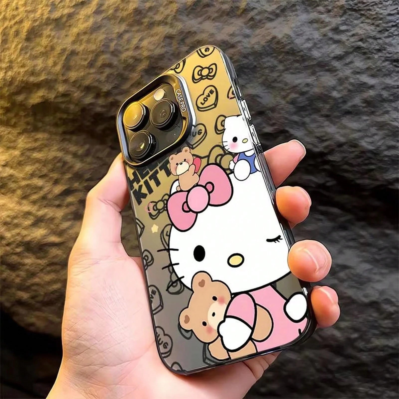 SANRIO 1pc Cute Bear Bow Print Shockproof Phone Cover, Electroplated Color Frame Anti-Drop Protective Cover Compatible With IPhone17/16/15/14/13/12/11 Pro Plus XR XS 8 SE, Y2K Unisex Accessory, Daily