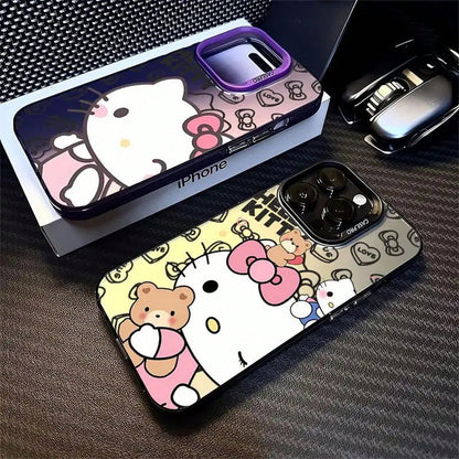 SANRIO 1pc Cute Bear Bow Print Shockproof Phone Cover, Electroplated Color Frame Anti-Drop Protective Cover Compatible With IPhone17/16/15/14/13/12/11 Pro Plus XR XS 8 SE, Y2K Unisex Accessory, Daily