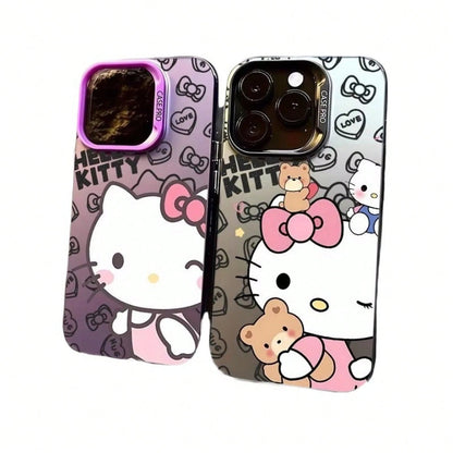 SANRIO 1pc Cute Bear Bow Print Shockproof Phone Cover, Electroplated Color Frame Anti-Drop Protective Cover Compatible With IPhone17/16/15/14/13/12/11 Pro Plus XR XS 8 SE, Y2K Unisex Accessory, Daily