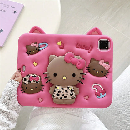 SANRIO Cute 3D Little Silicone Tablet Protective, Fit 11/12.9in, 6/5/4/3, 10/9/8/,/6 Models, Shockproof Protective Cover With Rotatable Kickstand, Unisex Digital Accessory Study, Travel & Daily Use