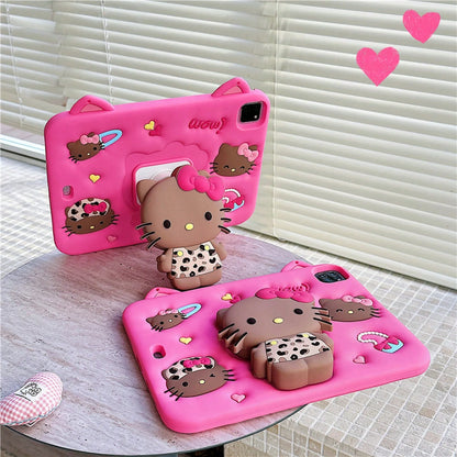 SANRIO Cute 3D Little Silicone Tablet Protective, Fit 11/12.9in, 6/5/4/3, 10/9/8/,/6 Models, Shockproof Protective Cover With Rotatable Kickstand, Unisex Digital Accessory Study, Travel & Daily Use
