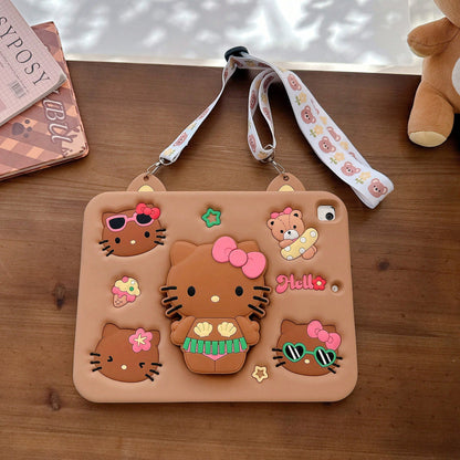SANRIO Cute 3D Little Silicone Tablet Protective, Fit 11/12.9in, 6/5/4/3, 10/9/8/,/6 Models, Shockproof Protective Cover With Rotatable Kickstand, Unisex Digital Accessory Study, Travel & Daily Use