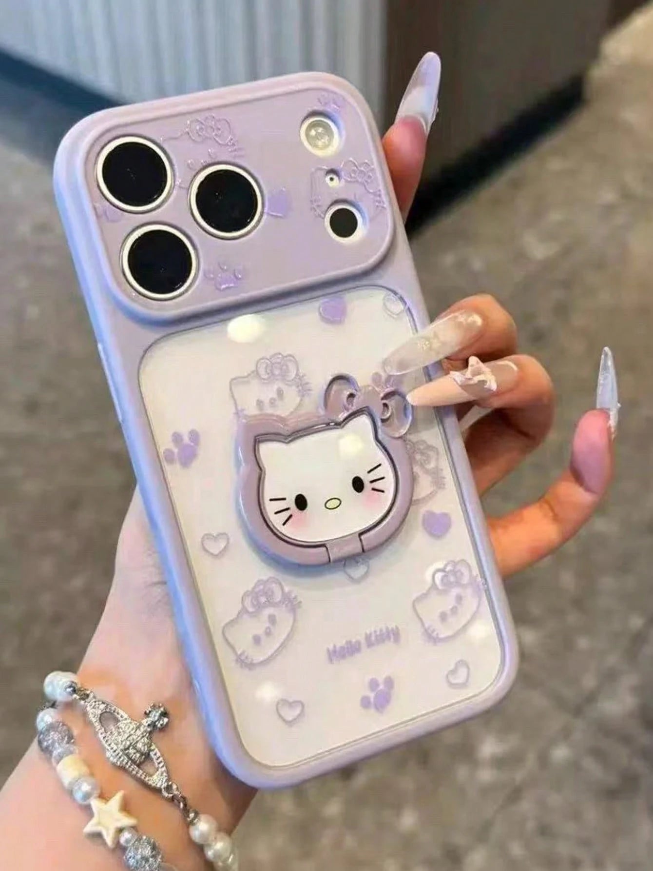 SANRIO Cute Cat Paw KT Ring Holder Phone Case Compatible With Apple 17 Pro Max 16 Pro Cute New 15 Cartoon 17 Girly Style 14 Pro Premium Full Coverage Shockproof Protective Cover