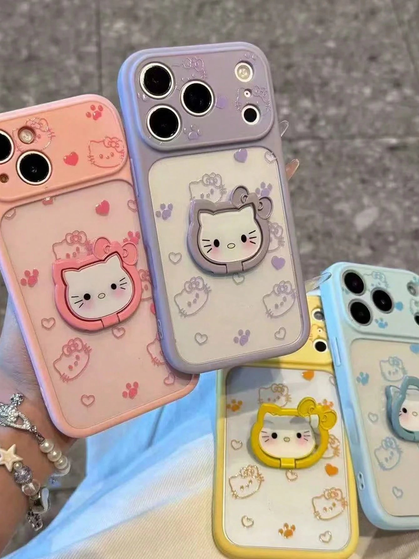 SANRIO Cute Cat Paw KT Ring Holder Phone Case Compatible With Apple 17 Pro Max 16 Pro Cute New 15 Cartoon 17 Girly Style 14 Pro Premium Full Coverage Shockproof Protective Cover