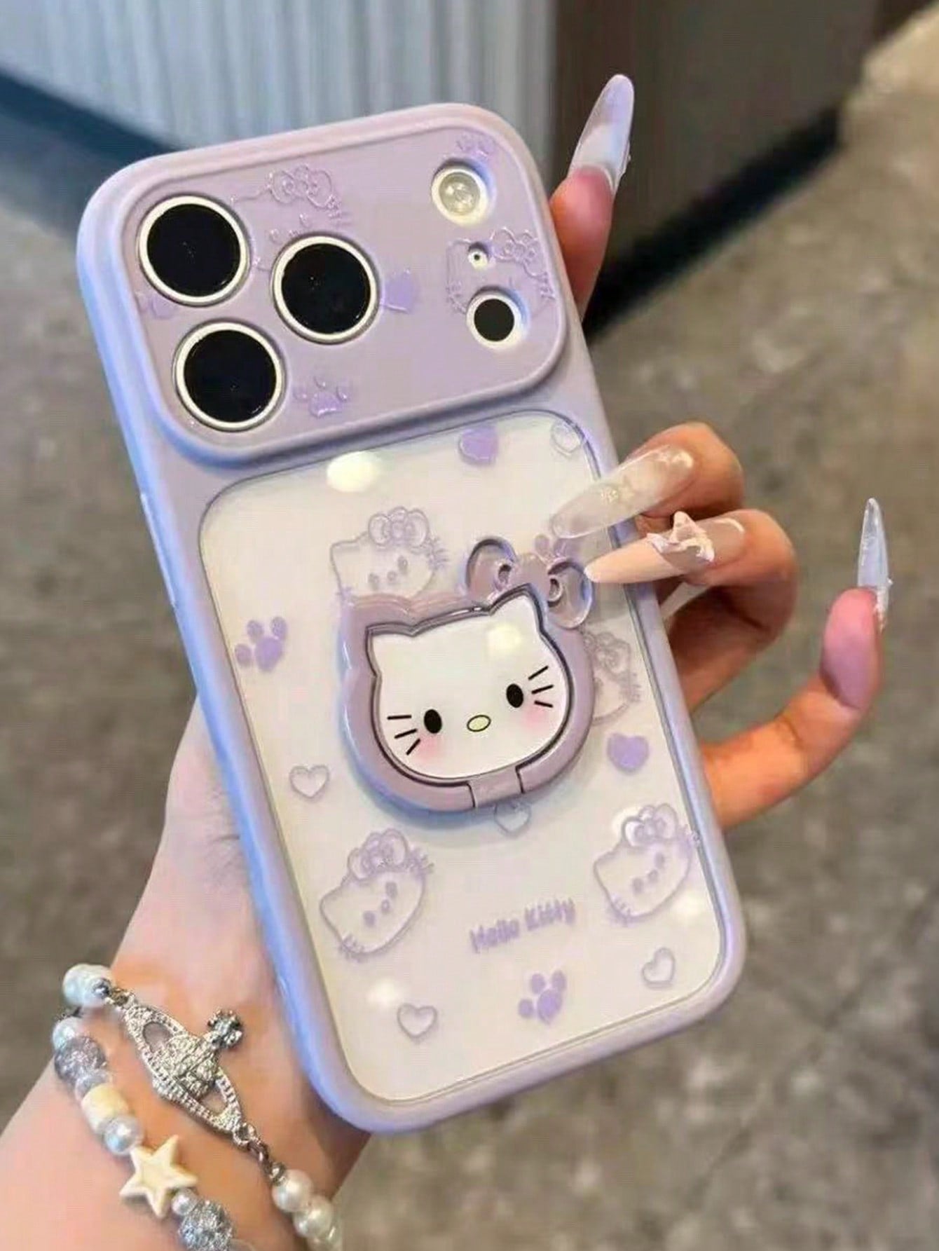 SANRIO Cute Cat Paw KT Ring Holder Phone Case Compatible With Apple 17 Pro Max 16 Pro Cute New 15 Cartoon 17 Girly Style 14 Pro Premium Full Coverage Shockproof Protective Cover