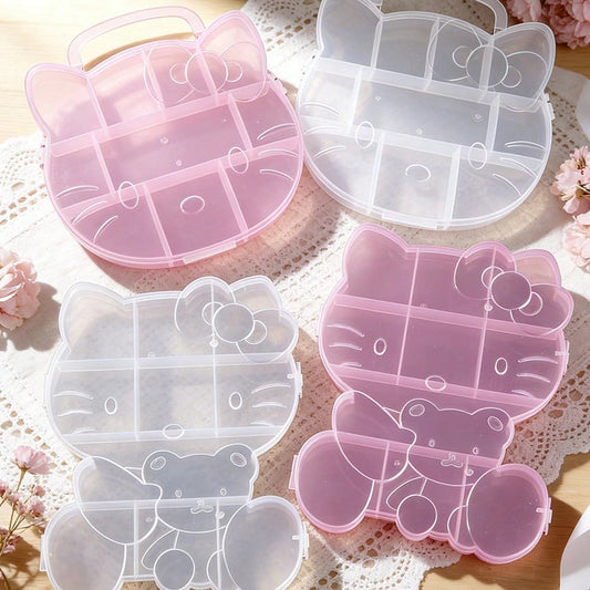 Sanrio Hello Kitty Plastic Storage Box For Jewelry, Beads, Hair Accessories, Nail Art Decoration, Cute Cartoon Container For Women