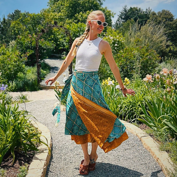 Sari Wrap Skirt: Cool Tones / Maxi / 08-20