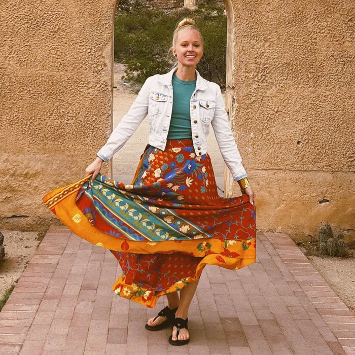 Sari Wrap Skirt: Cool Tones / Maxi / 08-20