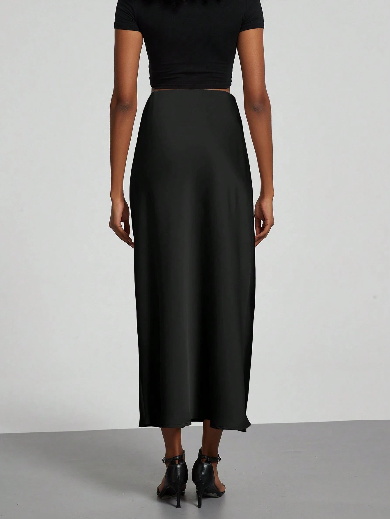 Se-Helo Fashion Women's Elastic Satin Feeling Satin Maxi Skirt- Black Casual Spring, Elegant