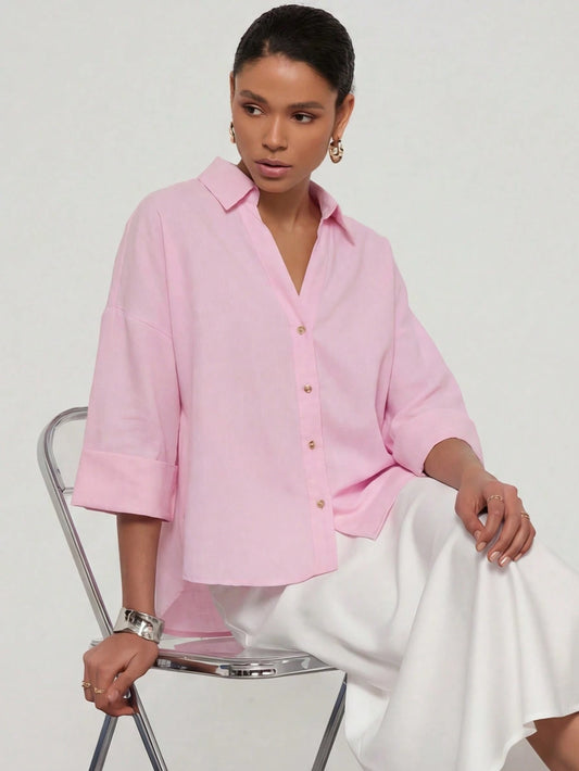 Se-Helo Simple And Casual Collared Shirt With Wide Sleeves For Women All Seasons Summer