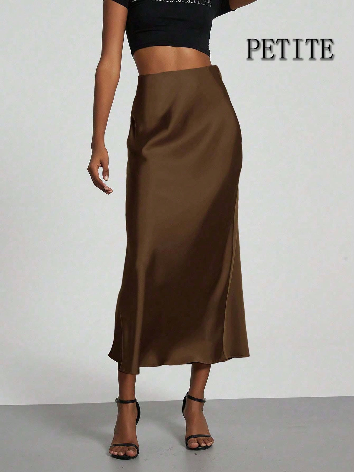 Se-Helo Women's Fashion Commuter Versatile Petite Version Elastic Satin Texture Seasonal Wearable Satin Skirt Midi Skirt- Black Spring, Quiet Luxury