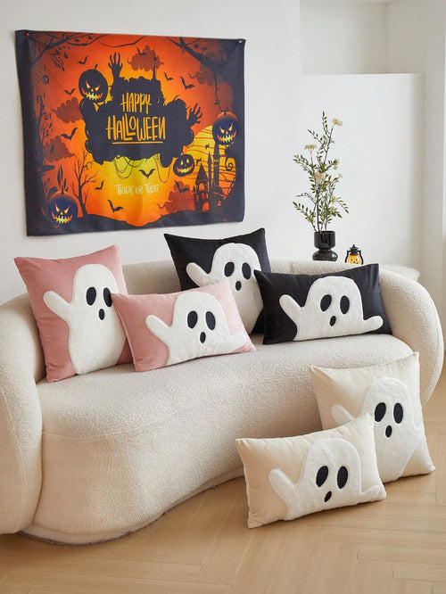 Seasonal Commute Halloween Ghost Embroidery Pillowcase, 1pc, Home Decor For Party, Bedroom, Living Room, Indoor