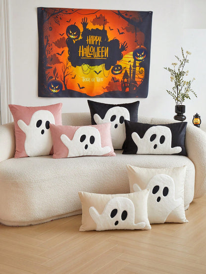 Seasonal Commute Halloween Ghost Embroidery Pillowcase, 1pc, Home Decor For Party, Bedroom, Living Room, Indoor