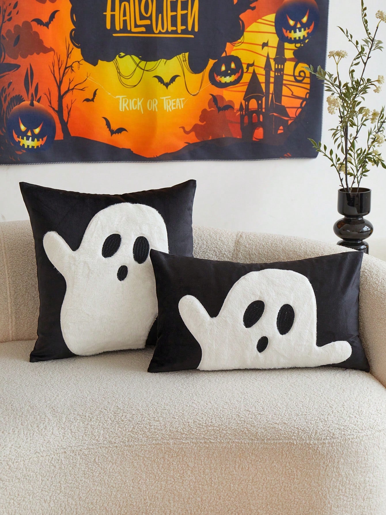 Seasonal Commute Halloween Ghost Embroidery Pillowcase, 1pc, Home Decor For Party, Bedroom, Living Room, Indoor