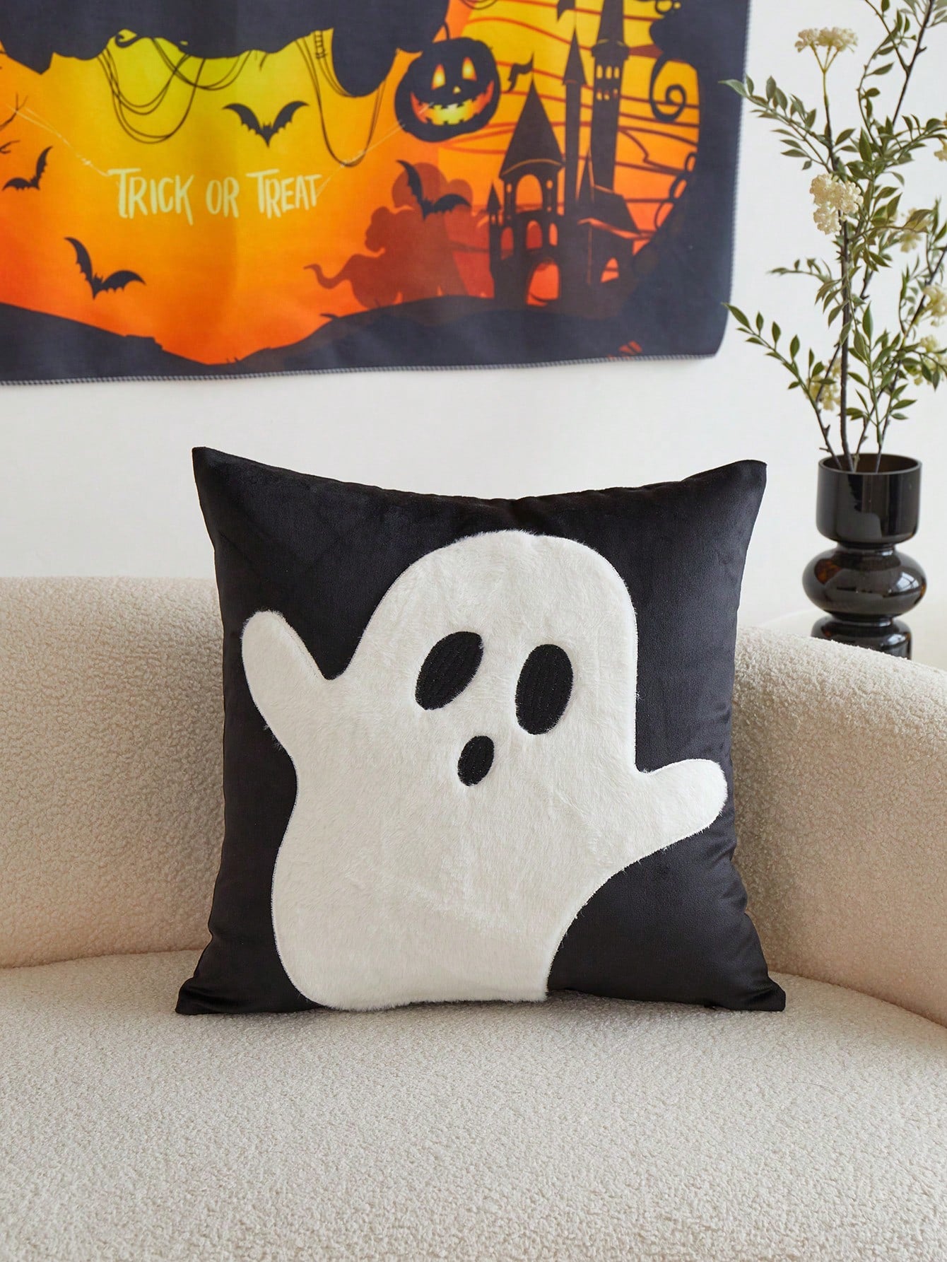 Seasonal Commute Halloween Ghost Embroidery Pillowcase, 1pc, Home Decor For Party, Bedroom, Living Room, Indoor