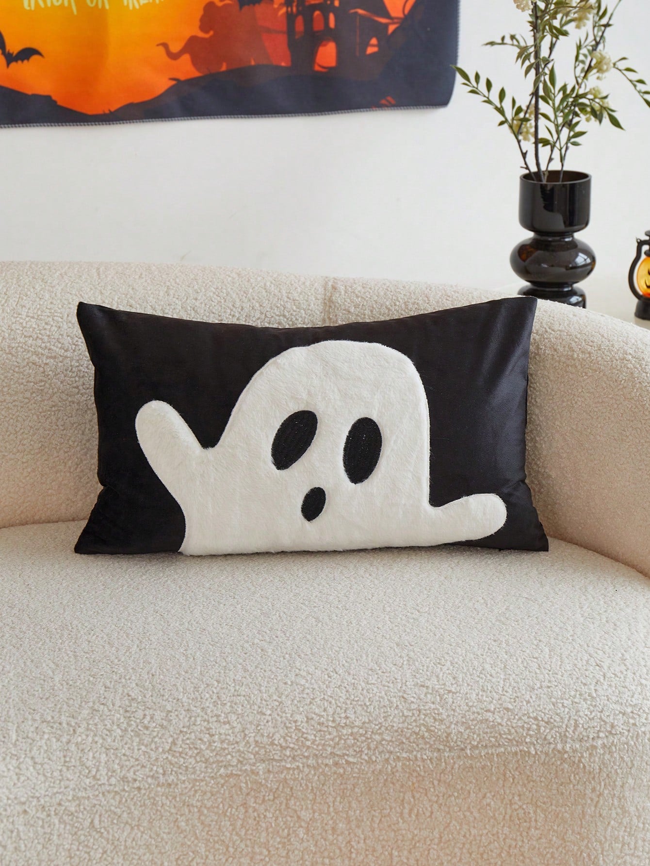 Seasonal Commute Halloween Ghost Embroidery Pillowcase, 1pc, Home Decor For Party, Bedroom, Living Room, Indoor