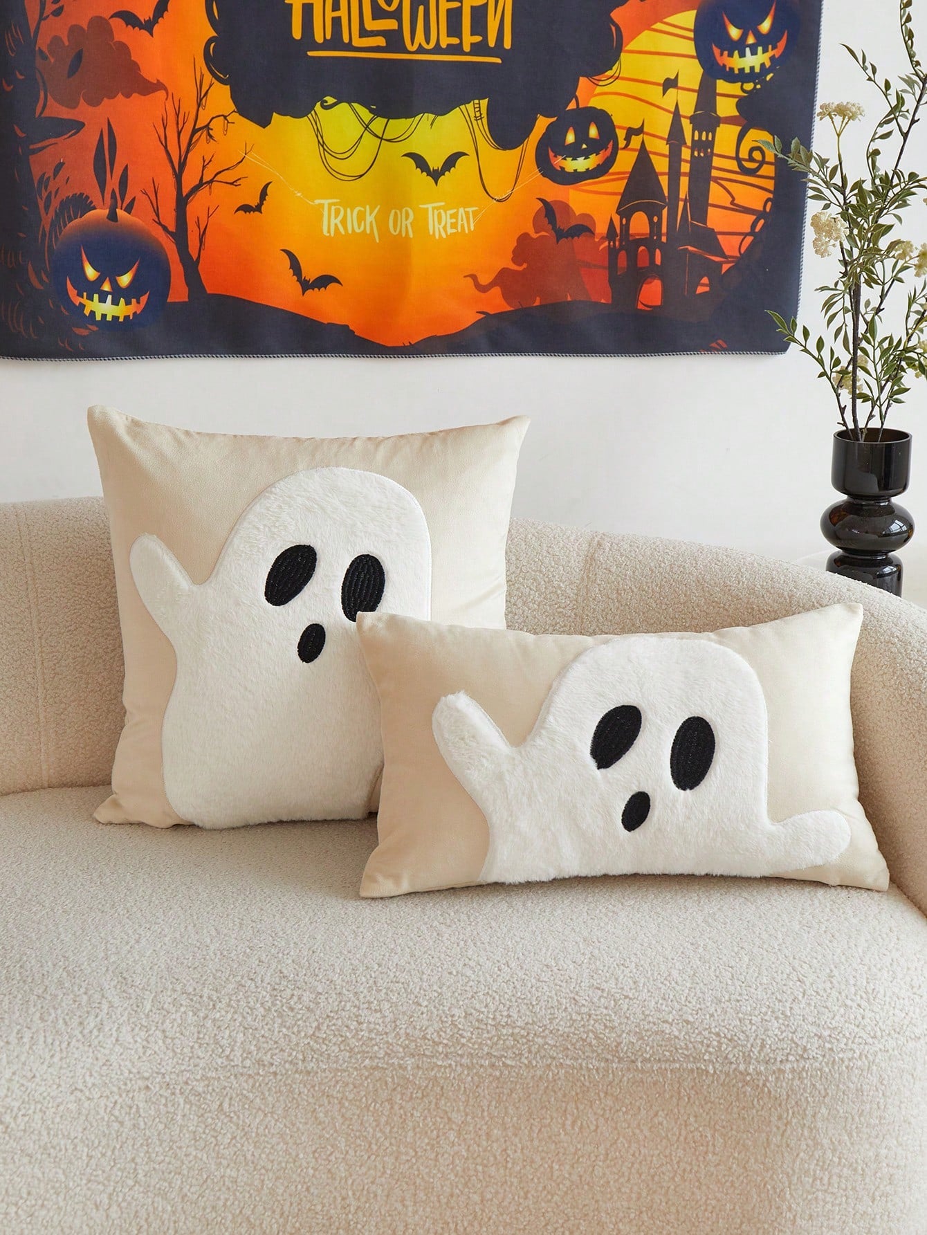 Seasonal Commute Halloween Ghost Embroidery Pillowcase, 1pc, Home Decor For Party, Bedroom, Living Room, Indoor