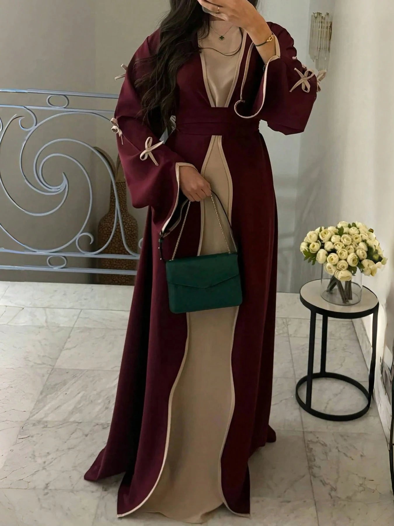 Seasonal Fashion Bow Tie Long Cardigan, Solid Color Casual Soft Comfortable Jacket With Belt, Suitable For Holidays And Daily Wear