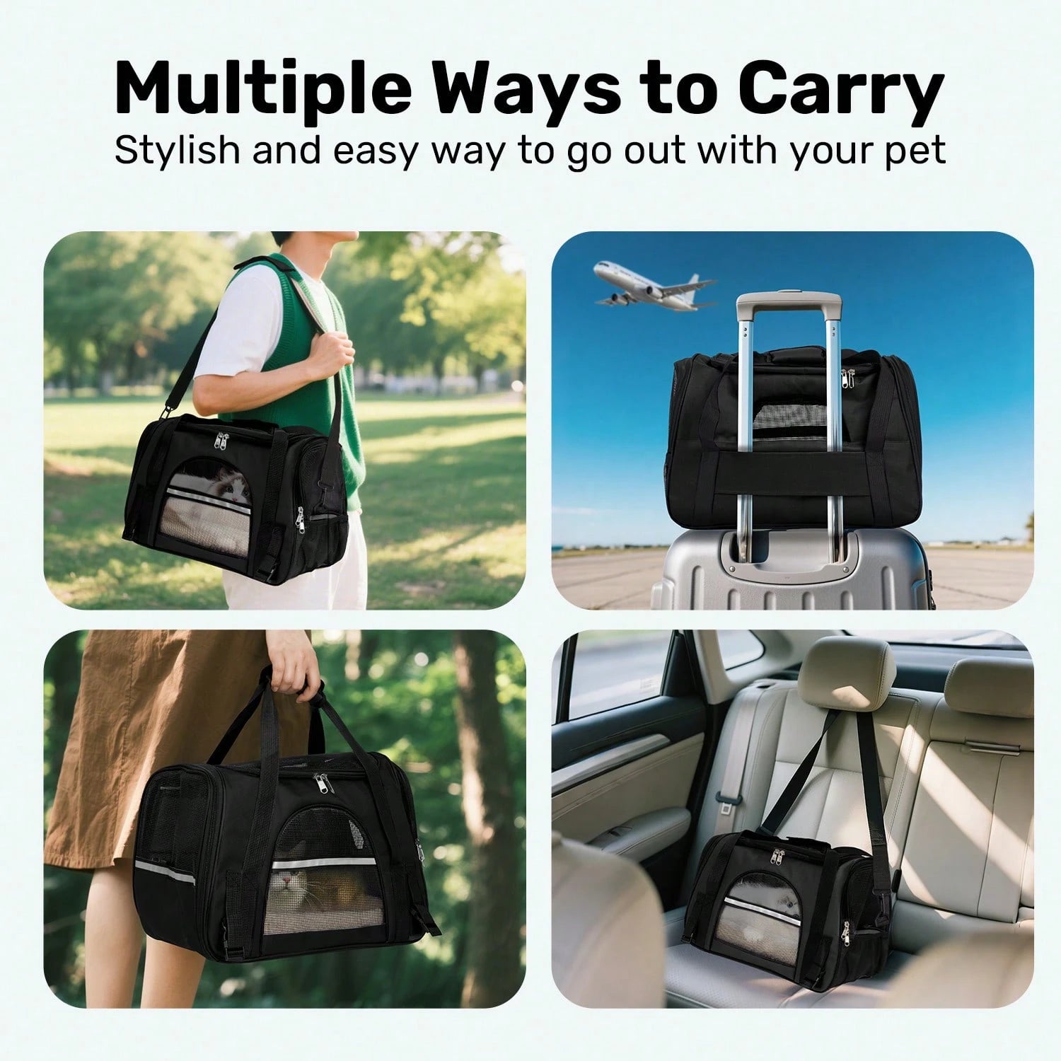 Secure Zipper Anti-Escape Pet Carrier Backpack| Spacious Ventilated Foldable Cat/Dog Travel Bag| Car & Airline Approved Collapsible Cage With Breathable Design