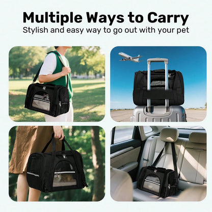Secure Zipper Anti-Escape Pet Carrier Backpack| Spacious Ventilated Foldable Cat/Dog Travel Bag| Car & Airline Approved Collapsible Cage With Breathable Design