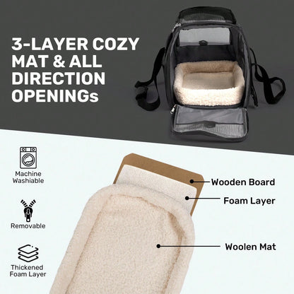 Secure Zipper Anti-Escape Pet Carrier Backpack| Spacious Ventilated Foldable Cat/Dog Travel Bag| Car & Airline Approved Collapsible Cage With Breathable Design