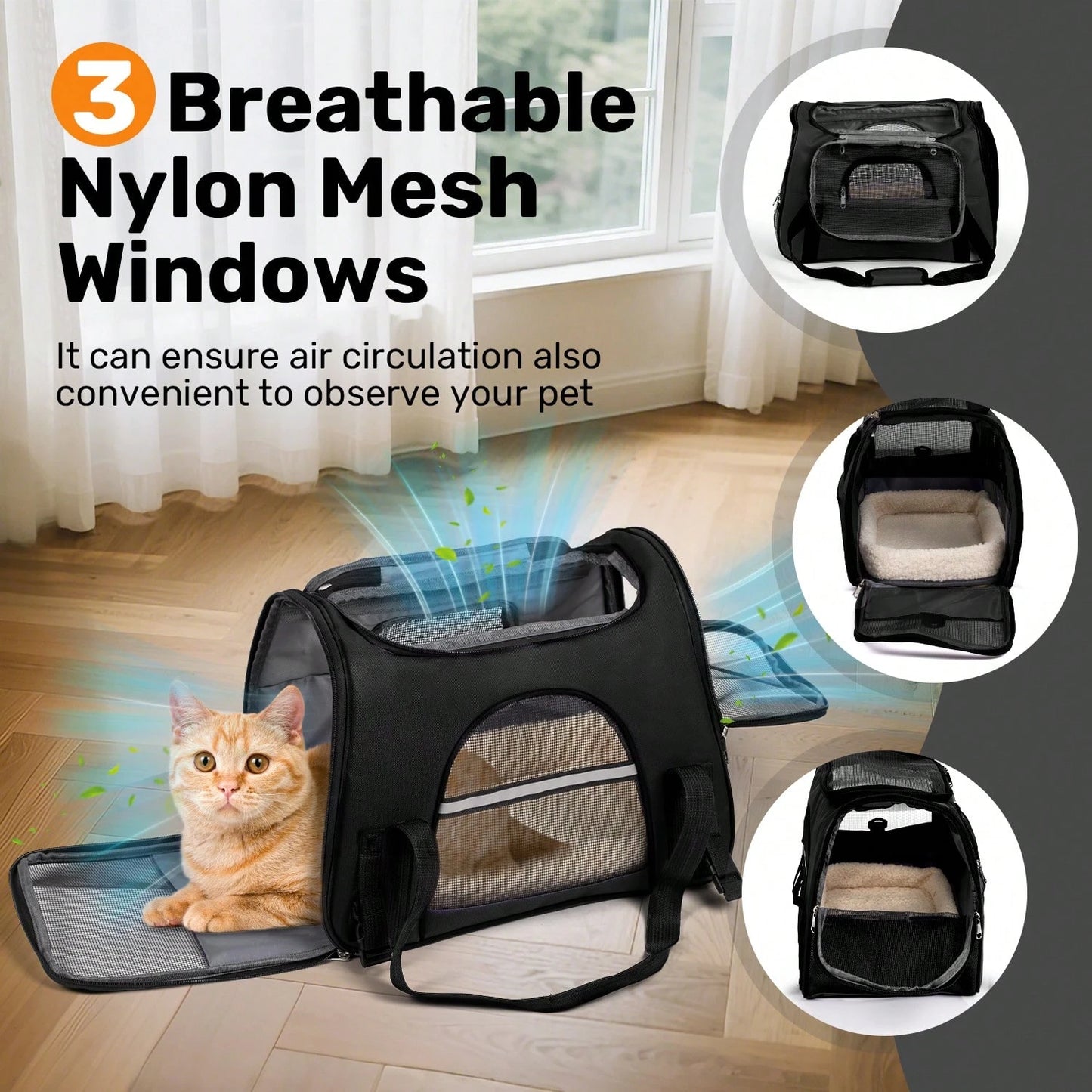 Secure Zipper Anti-Escape Pet Carrier Backpack| Spacious Ventilated Foldable Cat/Dog Travel Bag| Car & Airline Approved Collapsible Cage With Breathable Design