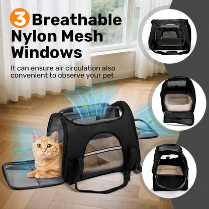 Secure Zipper Anti-Escape Pet Carrier Backpack| Spacious Ventilated Foldable Cat/Dog Travel Bag| Car & Airline Approved Collapsible Cage With Breathable Design