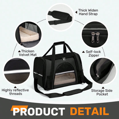 Secure Zipper Anti-Escape Pet Carrier Backpack| Spacious Ventilated Foldable Cat/Dog Travel Bag| Car & Airline Approved Collapsible Cage With Breathable Design