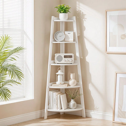 Senmeo Extra Large 5-Tier Corner Bookshelf| Heavy-Duty Space-Saving Modern White Bookcase For Home Office, Living Room, Kitchen, Balcony- Floor Mount, Versatile Shelving Unit, Durable, Boho Style, C