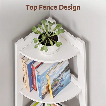 Senmeo Extra Large 5-Tier Corner Bookshelf| Heavy-Duty Space-Saving Modern White Bookcase For Home Office, Living Room, Kitchen, Balcony- Floor Mount, Versatile Shelving Unit, Durable, Boho Style, C